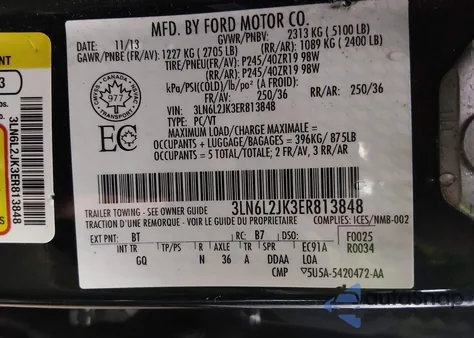 2014 Lincoln Mkz from USA, damaged, VIN 3LN6L2JK3ER813848